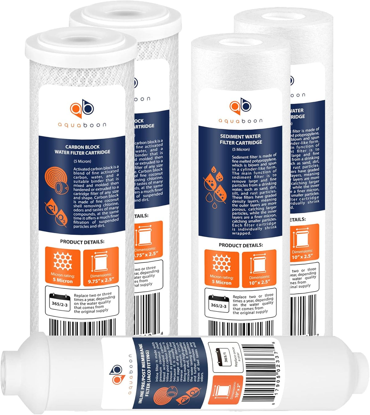 1 Year RO Units Replacement Filter Kit 5 PACK Carbon Sediment Inline 5 Micron 10 inch Cartridges X2236