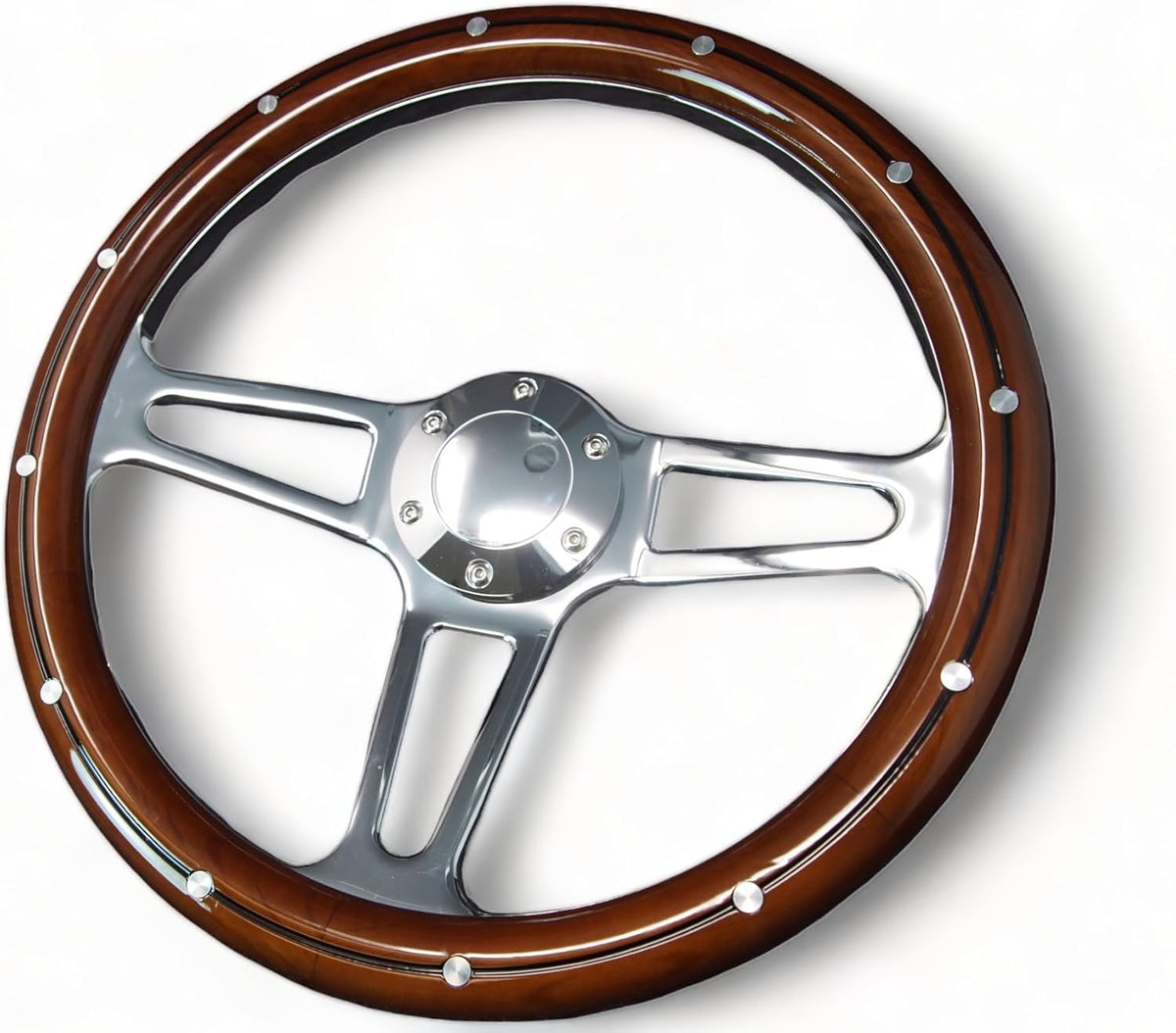14" 350mm 3-Spoke Mahogany Wood Grain Steering Wheel V498