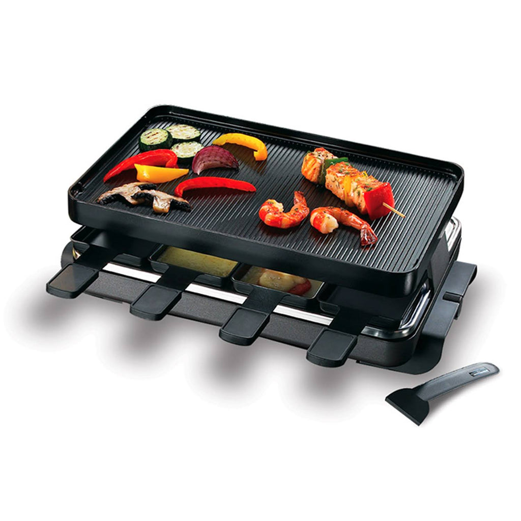 8-Person Raclette with Reversible Cast Iron Grill Plate, Black Y96736