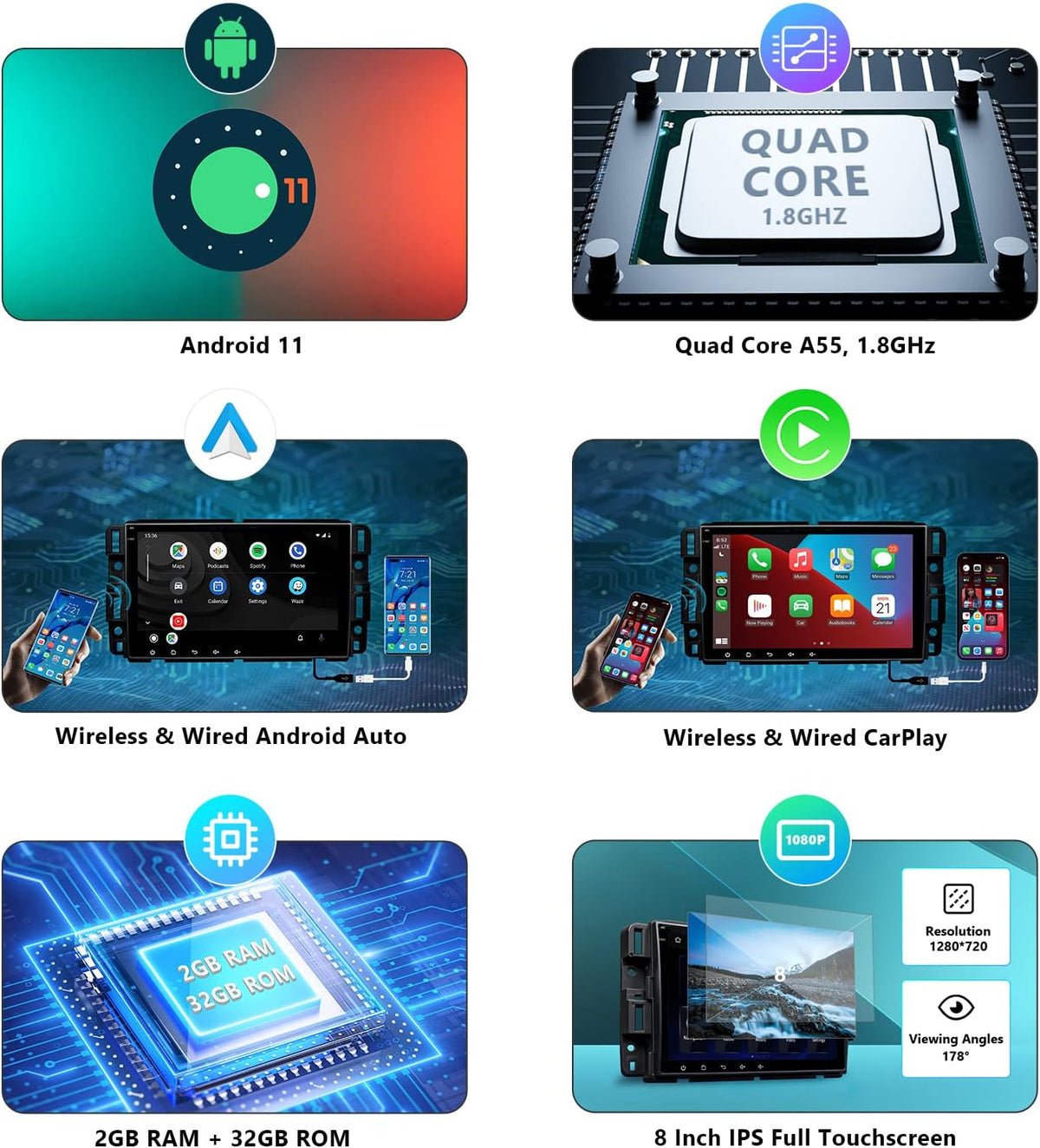 Android 11 Car Stereo with CarPlay and Android Auto, 8 Inch Double Din Car Radio K8830
