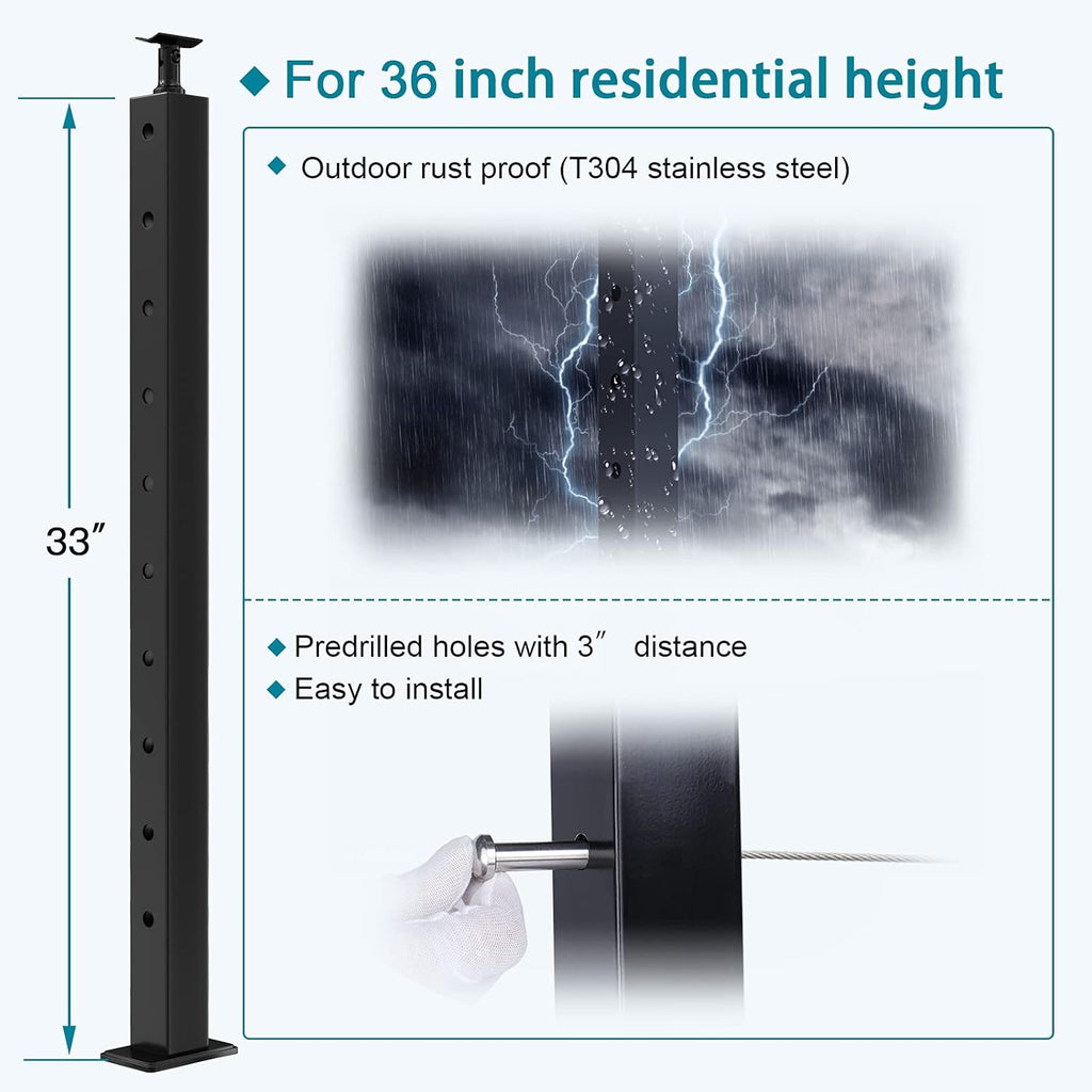 4 Pack Stainless Steel Black Cable Railing Post X42221