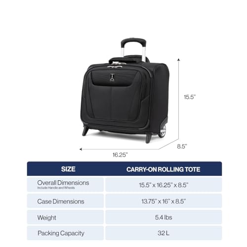 Black 16-Inch Softside Lightweight Rolling Underseat Tote Upright 2 Wheel Bag I729