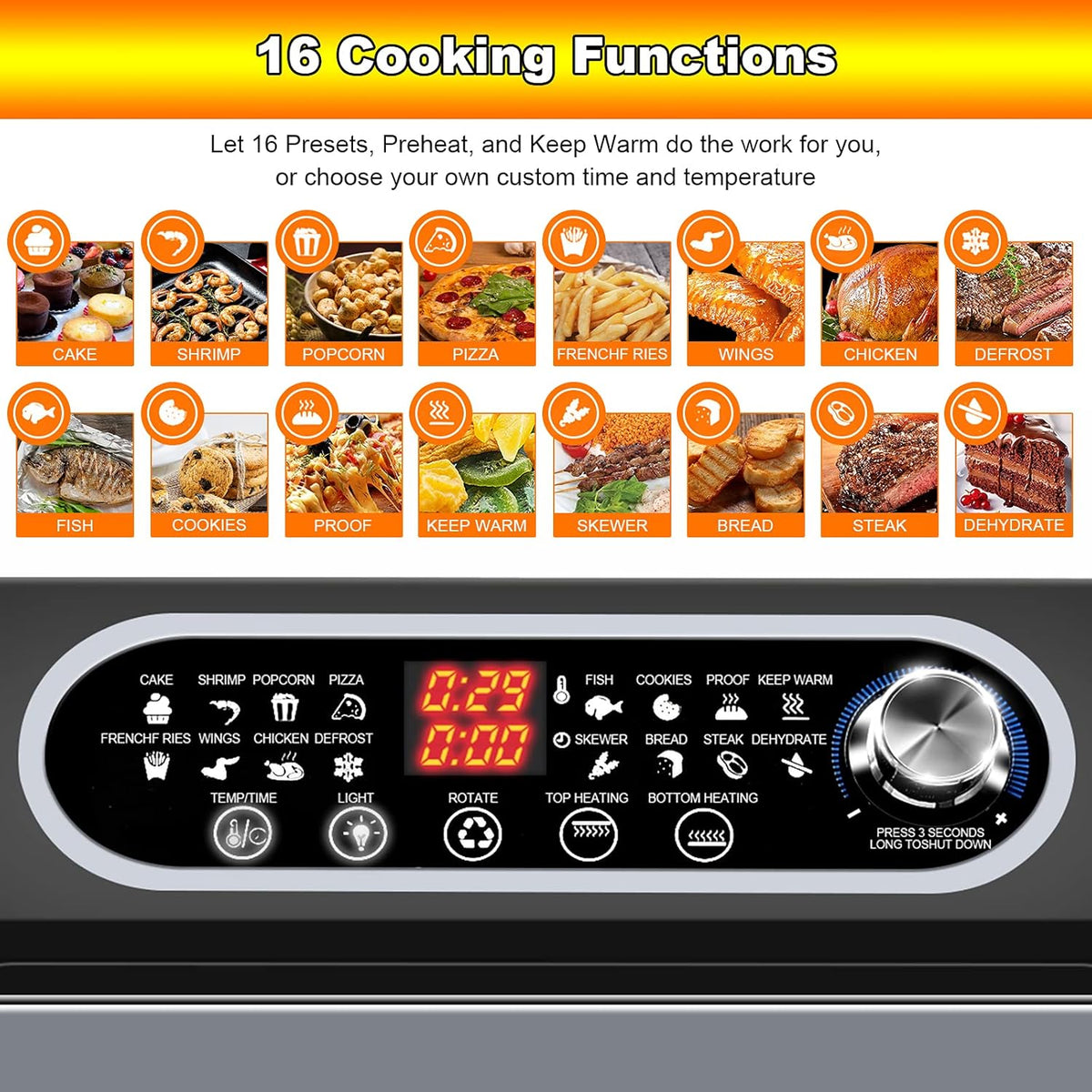 15.8qt 3-layer 16-in-1 Convection Air Fryer Toaster Oven with 6 Accessories, 1500W, Stainless Steel W388756