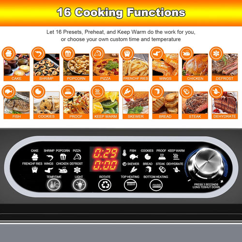 15.8qt 3-layer 16-in-1 Convection Air Fryer Toaster Oven with 6 Accessories, 1500W, Stainless Steel W388756