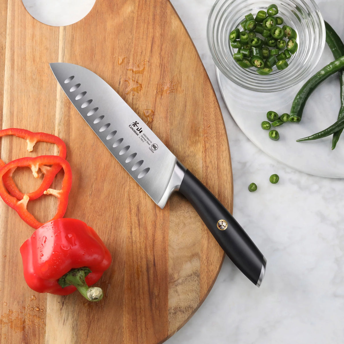 German Steel Forged 7" Santoku Knife, Black H77339