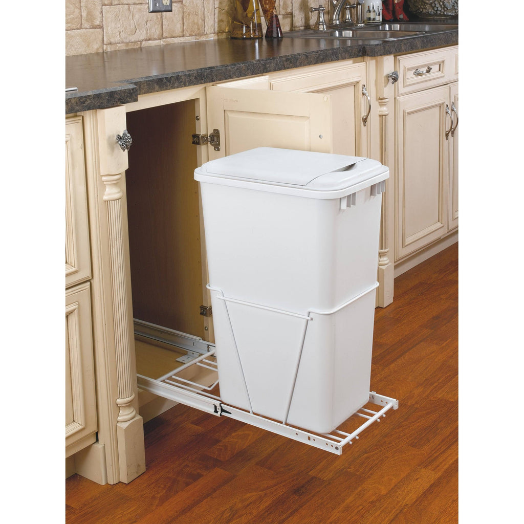 White Plastic Pull Out Trash Can B3168