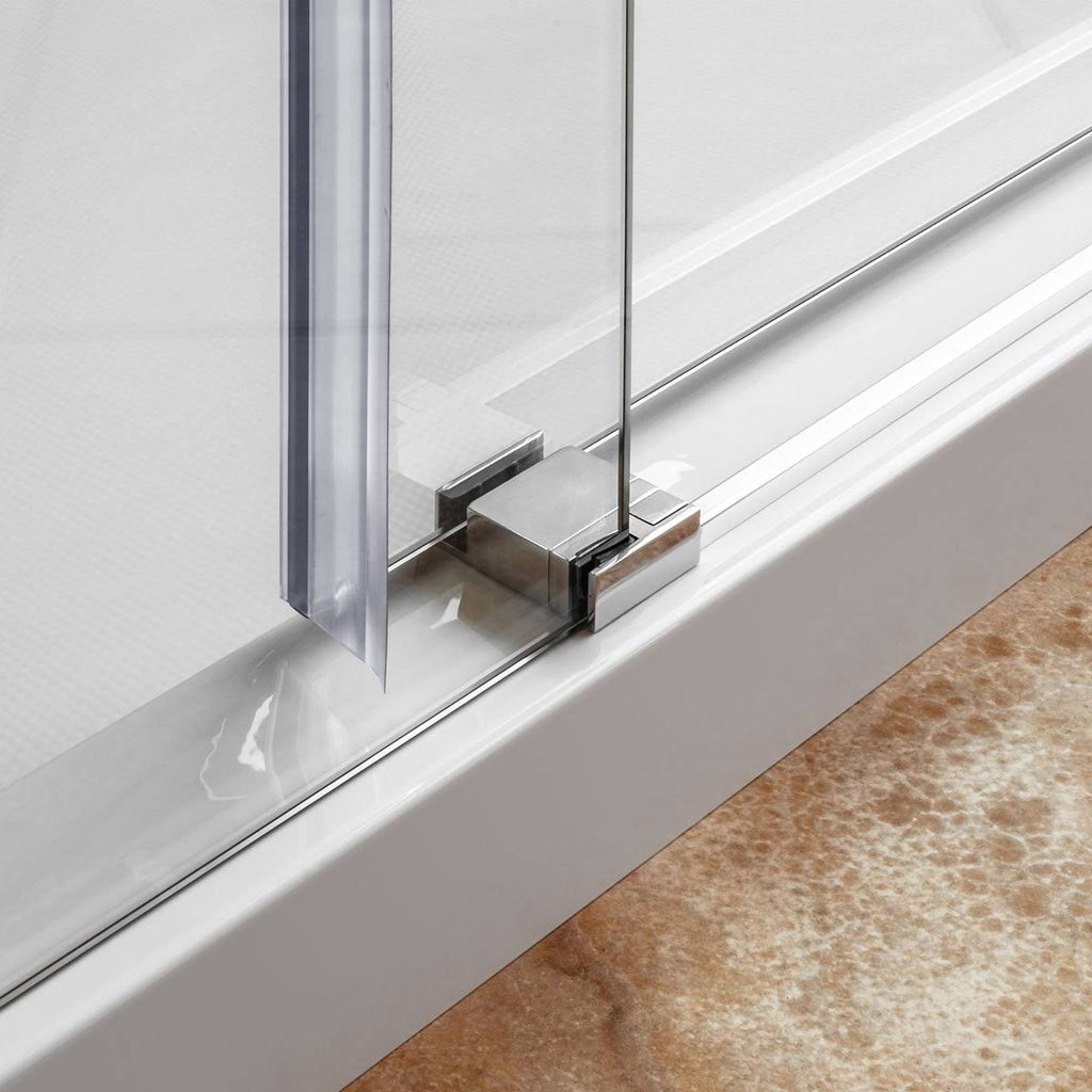 Chrome 56-60W x 76H Sliding Shower Door with Stationary Panel Y714743