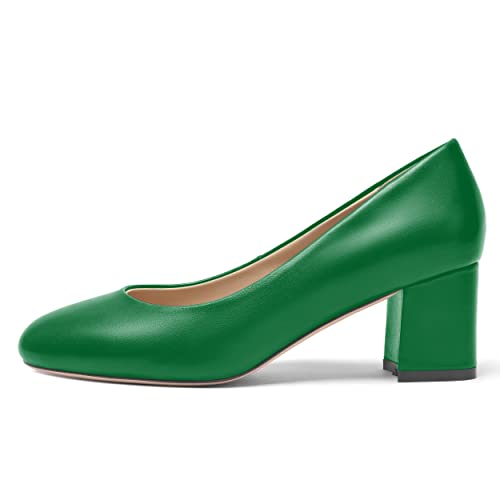 Matte Leather Round Toe Chunky Low Heel Pumps Shoes 2.2 Inch C697