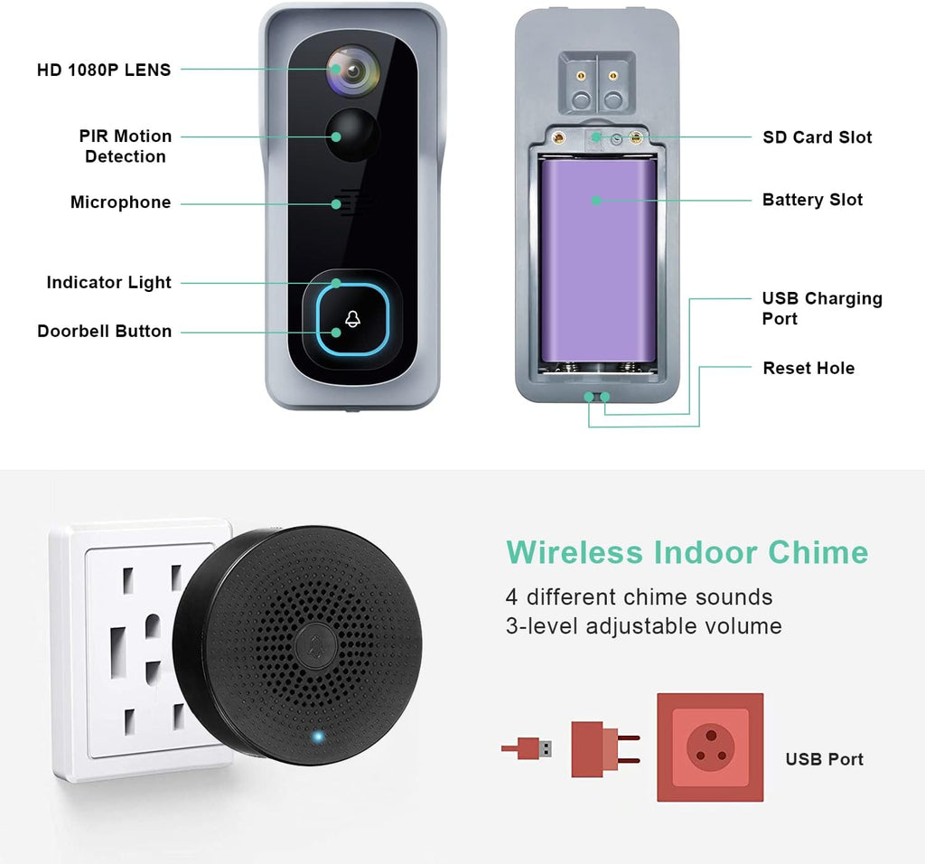 1080P HD Wireless Video Doorbell Camera with Chime O41832