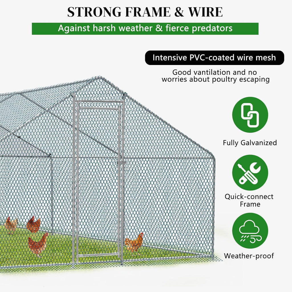 20 x 10 ft Metal Chicken Coop with Waterproof Cover F807814
