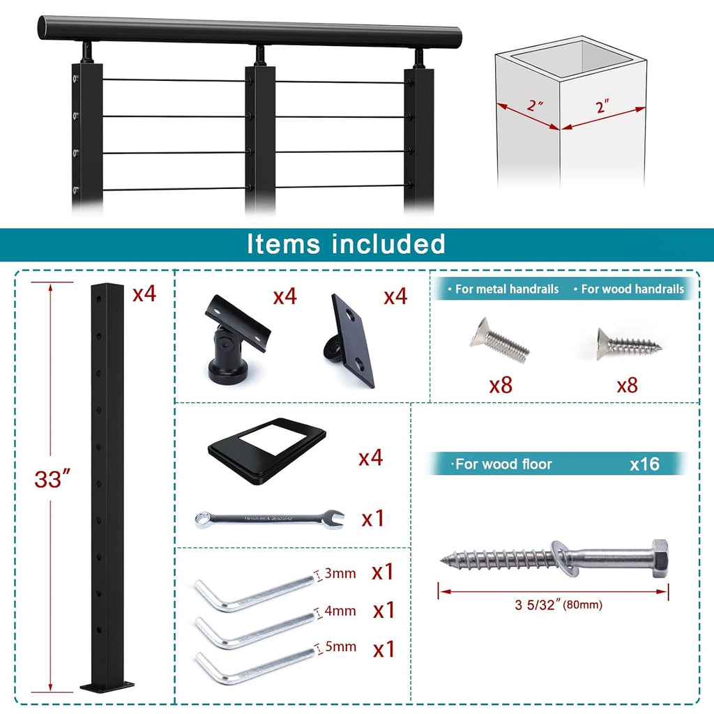 4 Pack Stainless Steel Black Cable Railing Post X42221