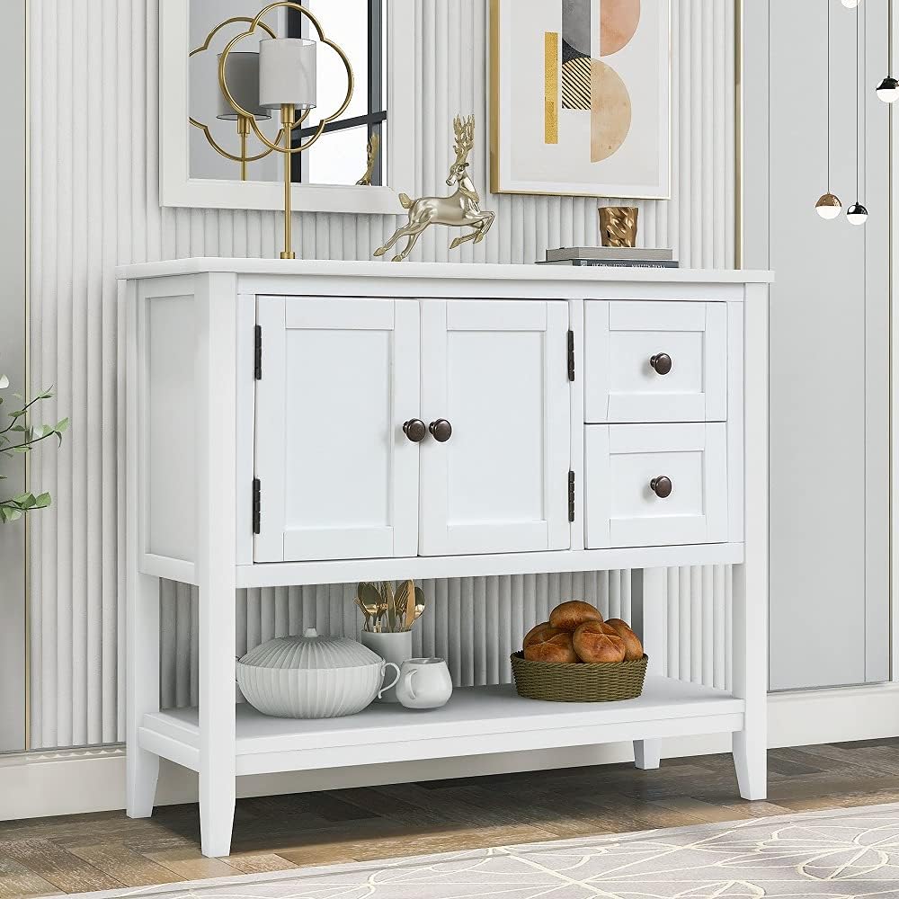 White Wood Console Table with 2 Drawers R690533