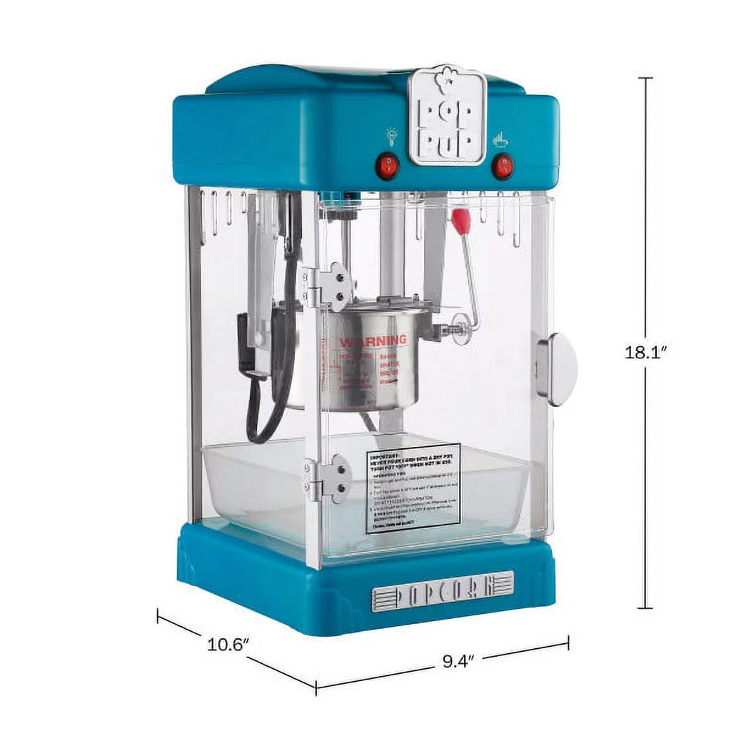 2.5oz Kettle Popcorn Machine with Measuring Spoon, Scoop, and 25 Serving Bags (Blue) B24132