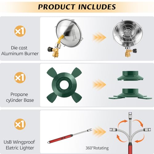 Propane Gas Heater with Windproof USB Lighter, Cordless with Cylinder Stand H93447