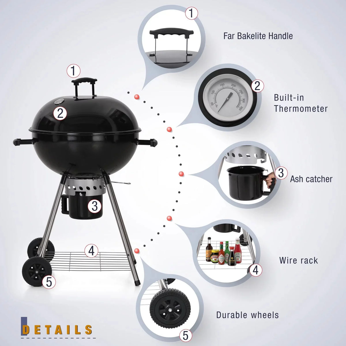 22" Portable Charcoal BBQ Grill, Black J37529