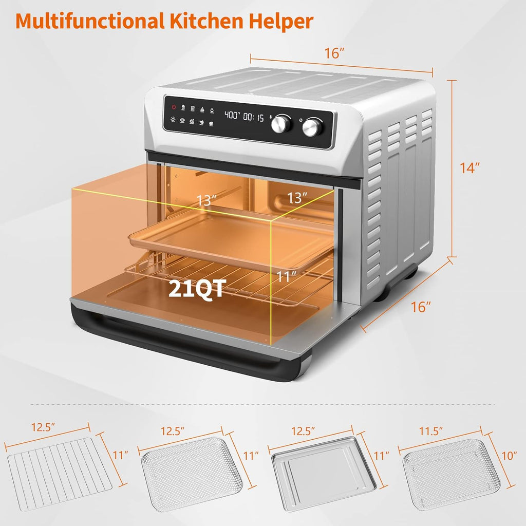 21 QT Air Fryer Toaster Oven Combo with 8 Preset Functions, Silver N545453