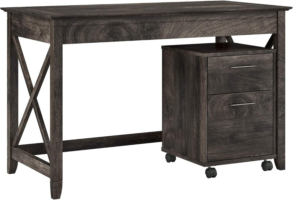 Dark Gray Hickory Writing Desk with 2 Drawer File Cabinet Y957