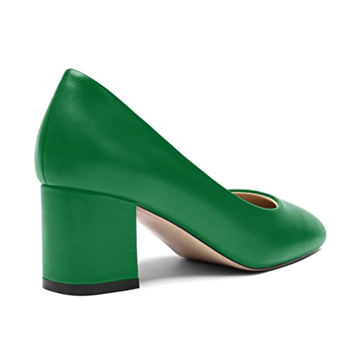 Matte Leather Round Toe Chunky Low Heel Pumps Shoes 2.2 Inch C697