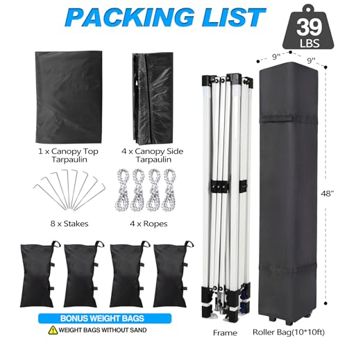 10x10 Pop Up Canopy Tent with 4 Removable Sidewalls and Windows, Black A7579