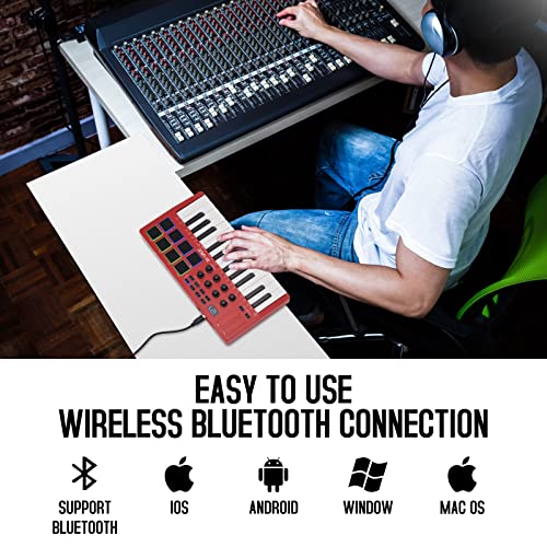 25 Key USB MIDI Keyboard Controller With 8 Backlit Drum Pads, Bluetooth Semi Weighted X632376