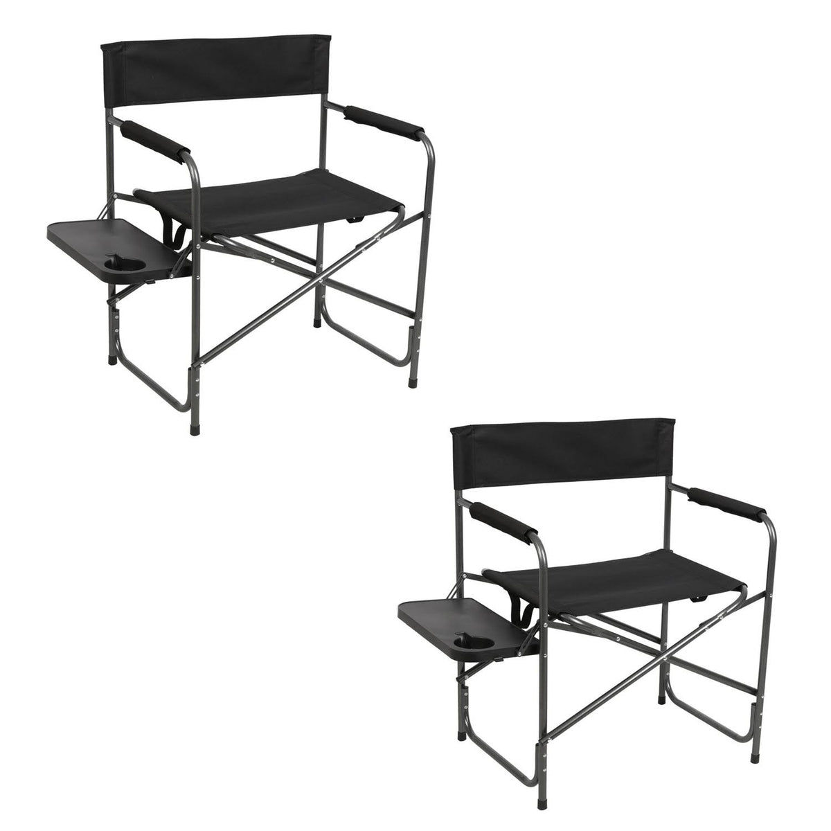 Black Folding Camping Directors Chair with Side Table 2 Pack C939