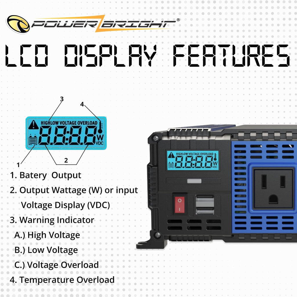 2000 Watt 12V Power Inverter with Dual USB & AC Outlets O8562