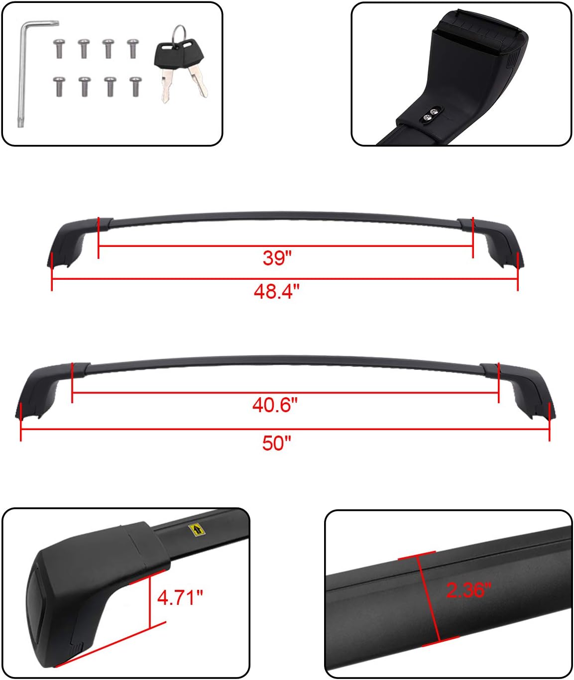 Roof Rack Cross Bar Lockable Cargo Carrier F360238