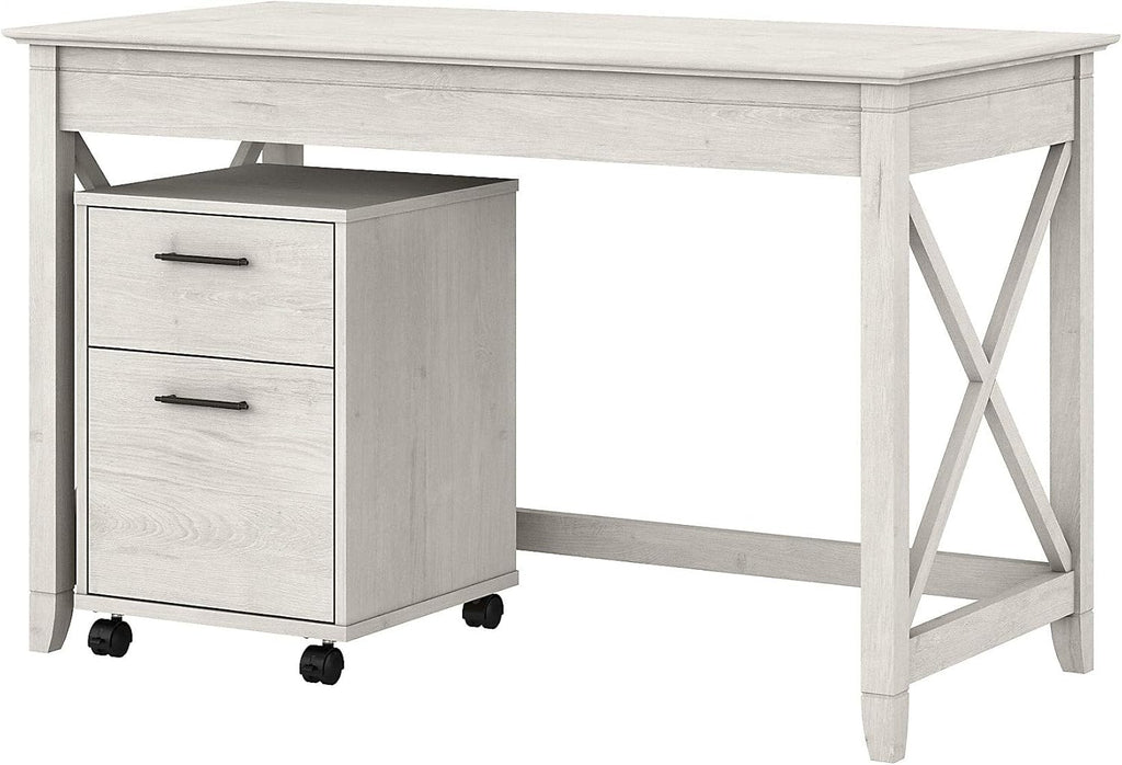Dark Gray Hickory Writing Desk with 2 Drawer File Cabinet Y957
