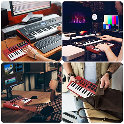 25 Key USB MIDI Keyboard Controller With 8 Backlit Drum Pads, Bluetooth Semi Weighted X632376