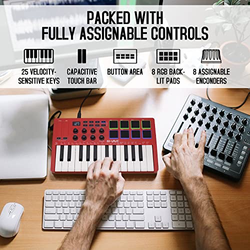 25 Key USB MIDI Keyboard Controller With 8 Backlit Drum Pads, Bluetooth Semi Weighted X632376