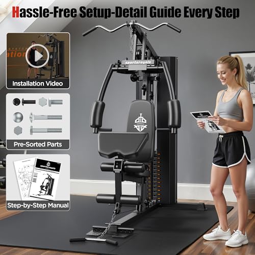 154LBS Weight Stack Home Gym Equipment with Pulley System O11275