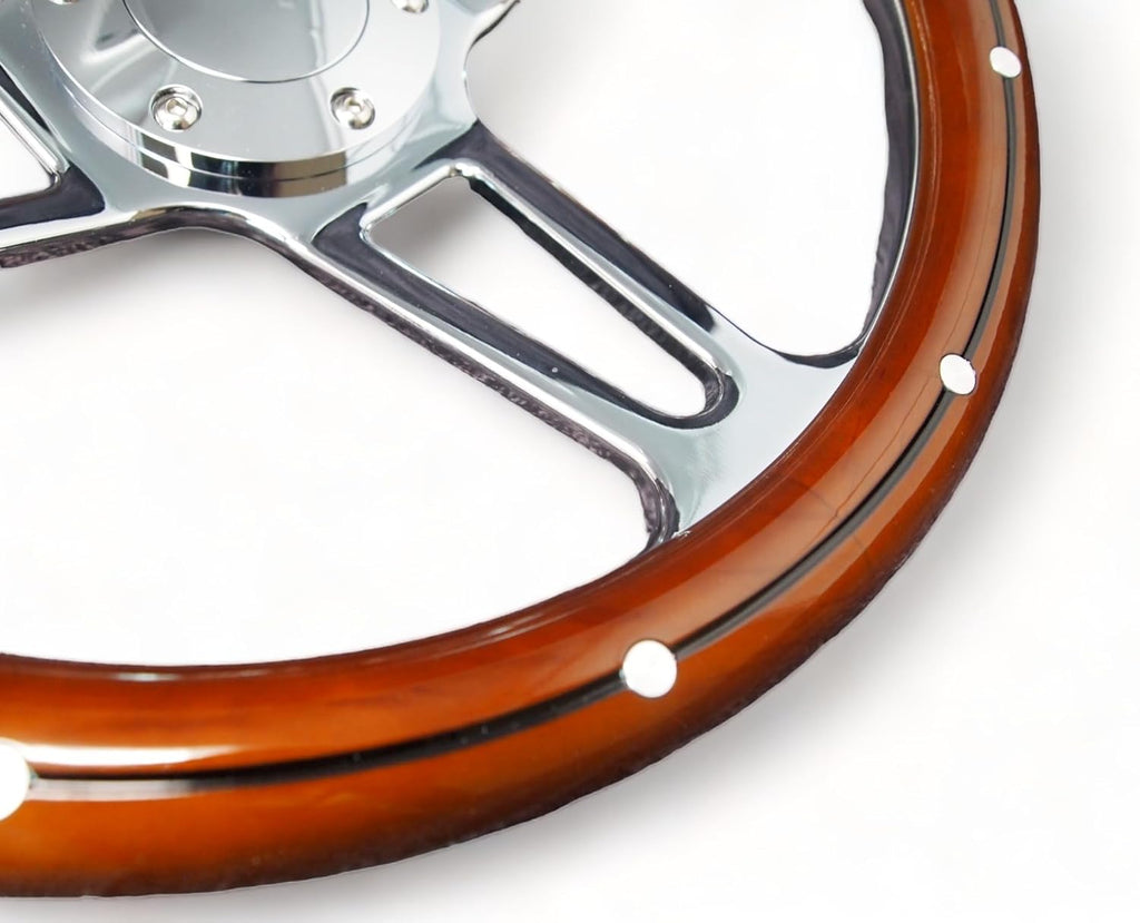 14" 350mm 3-Spoke Mahogany Wood Grain Steering Wheel V498