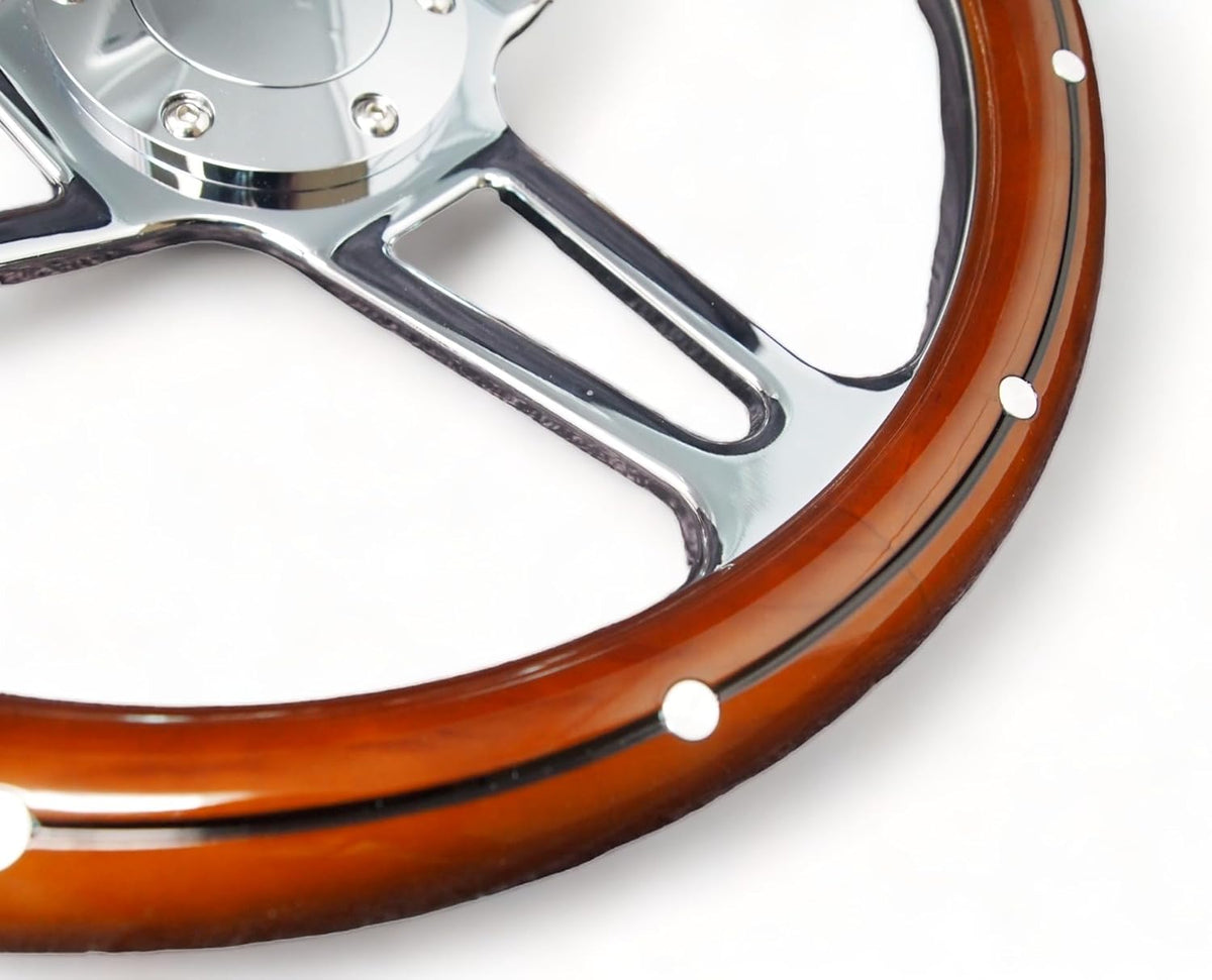 14" 350mm 3-Spoke Mahogany Wood Grain Steering Wheel V498