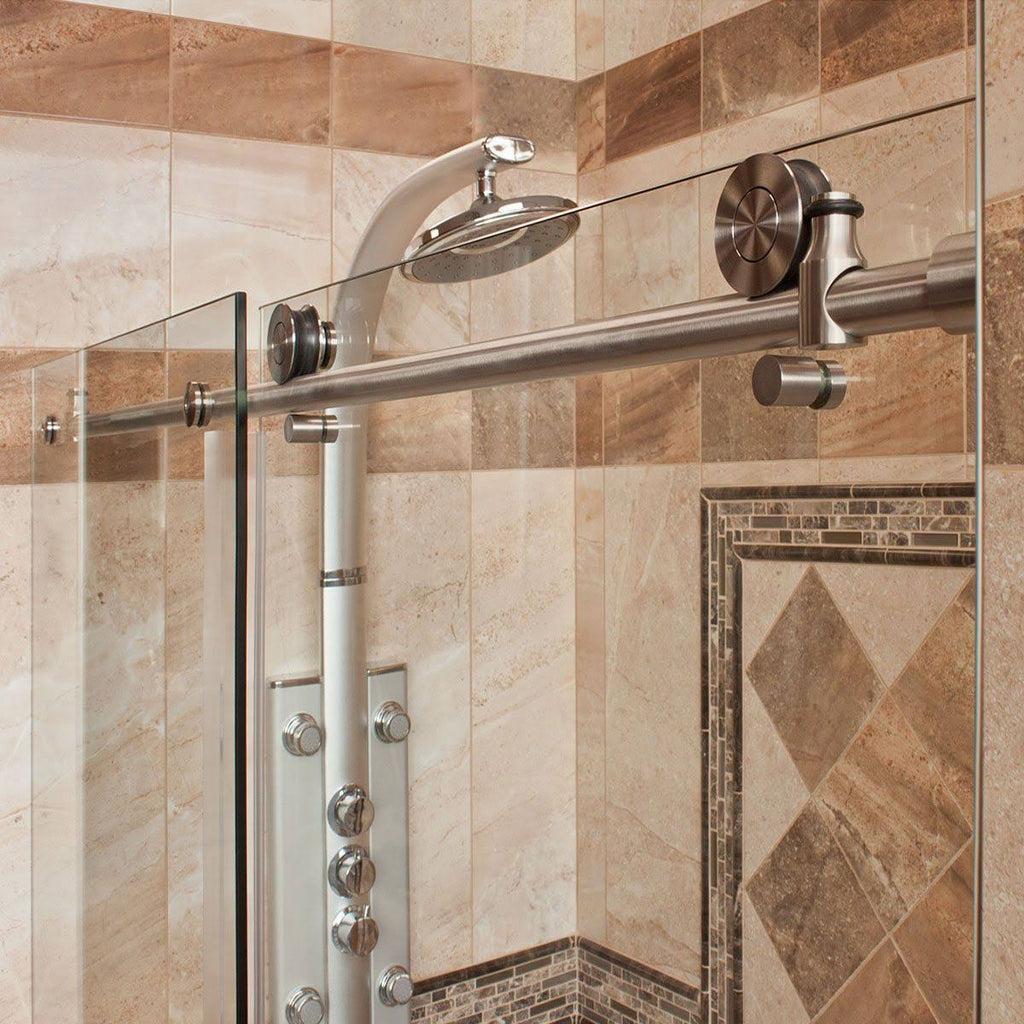 Chrome 56-60W x 76H Sliding Shower Door with Stationary Panel Y714743