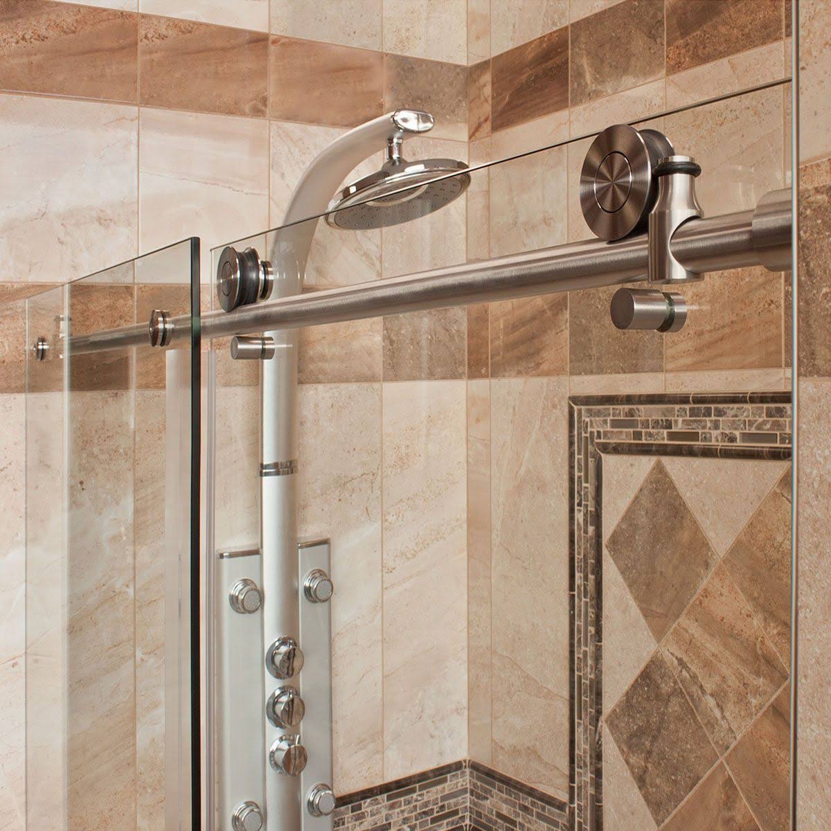 Chrome 56-60W x 76H Sliding Shower Door with Stationary Panel Y714743