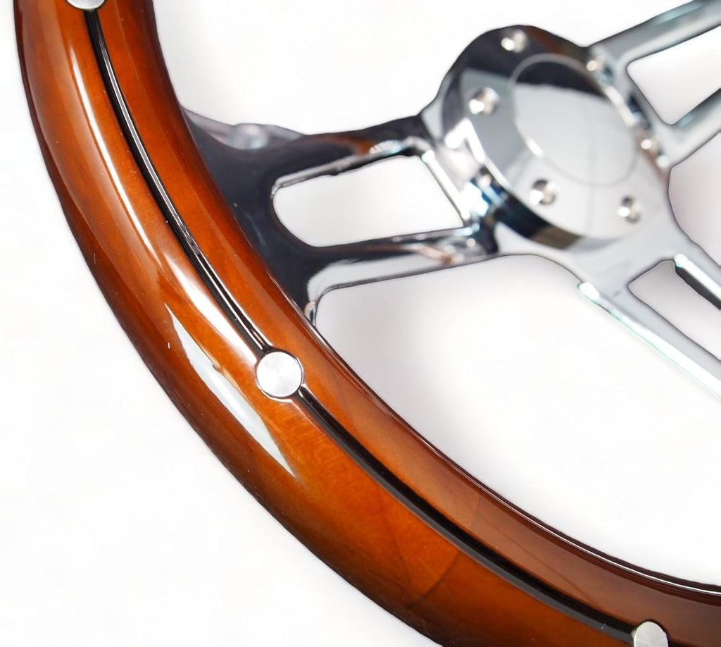 14" 350mm 3-Spoke Mahogany Wood Grain Steering Wheel V498