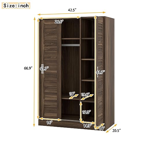 3 Door Freestanding Wardrobe Closet with Sliding Doors and Hanging Rod M88686