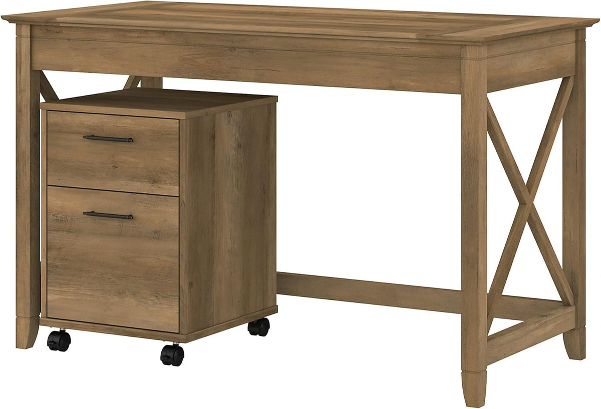 Dark Gray Hickory Writing Desk with 2 Drawer File Cabinet Y957