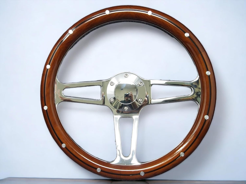 14" 350mm 3-Spoke Mahogany Wood Grain Steering Wheel V498