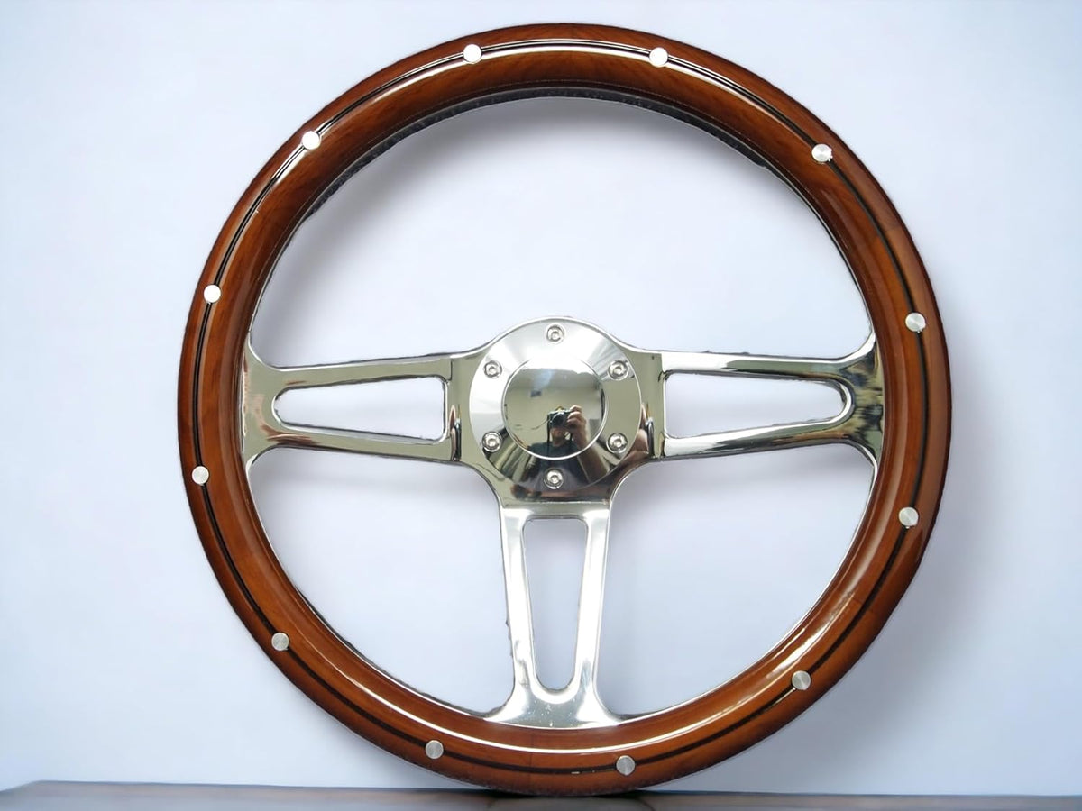 14" 350mm 3-Spoke Mahogany Wood Grain Steering Wheel V498