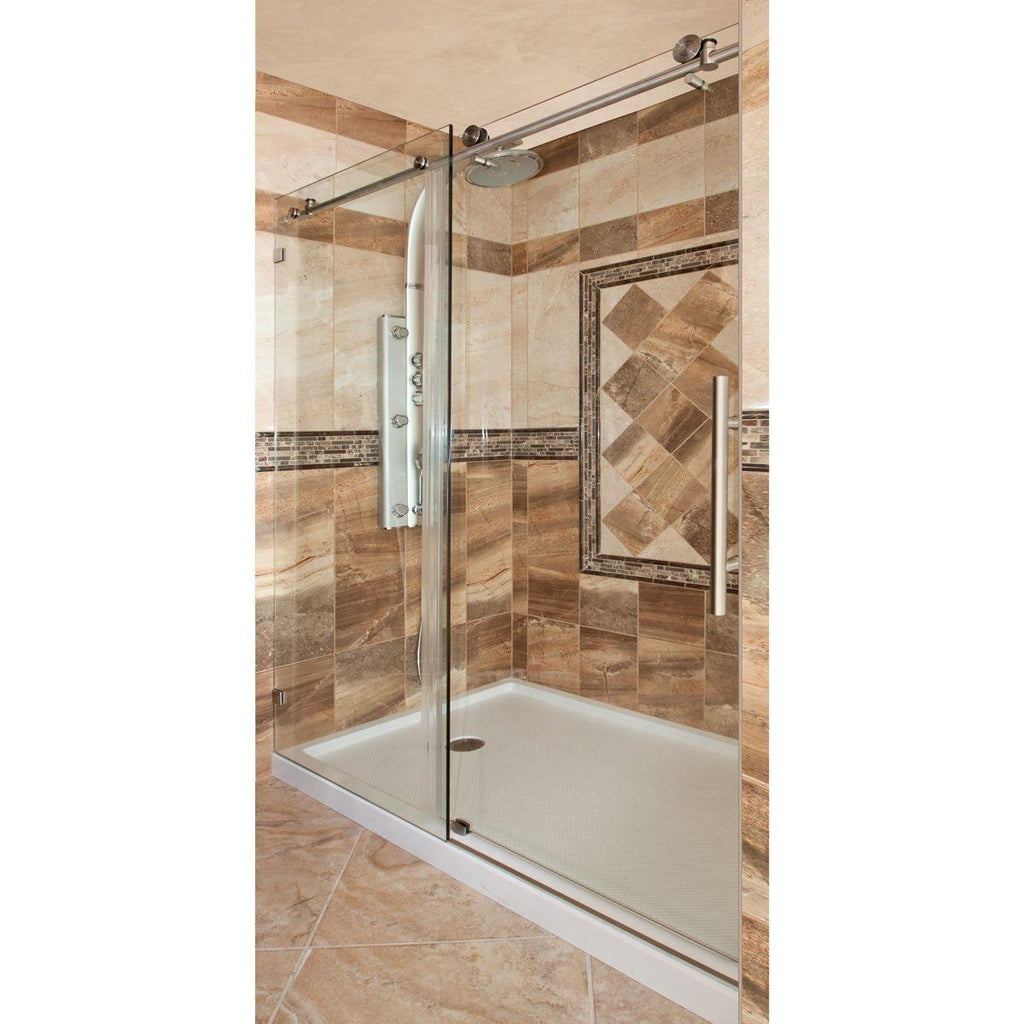 Chrome 56-60W x 76H Sliding Shower Door with Stationary Panel Y714743