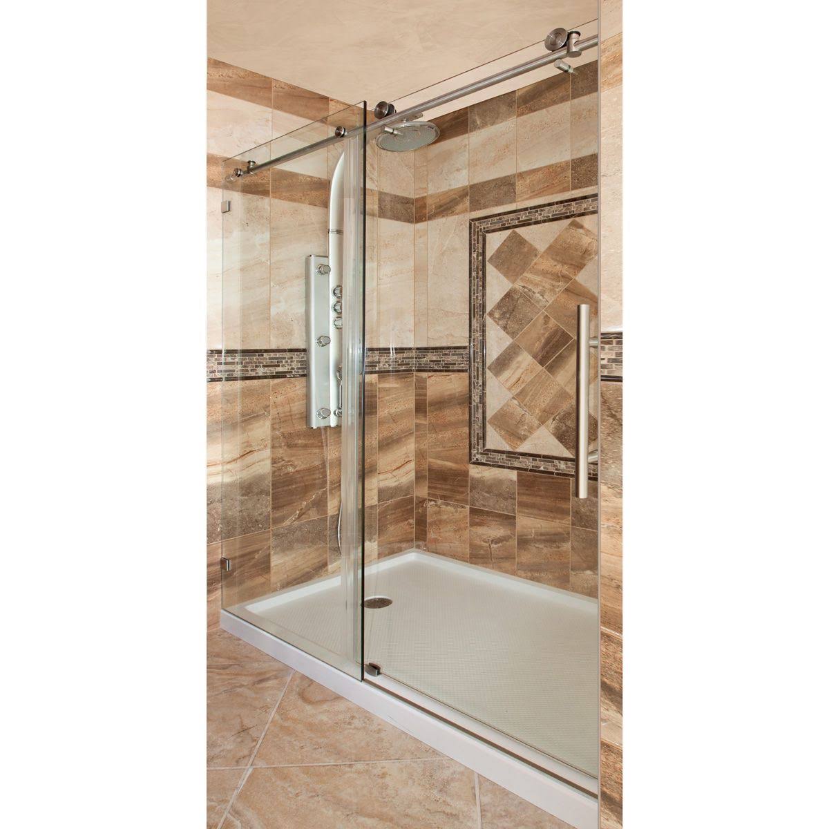 Chrome 56-60W x 76H Sliding Shower Door with Stationary Panel Y714743