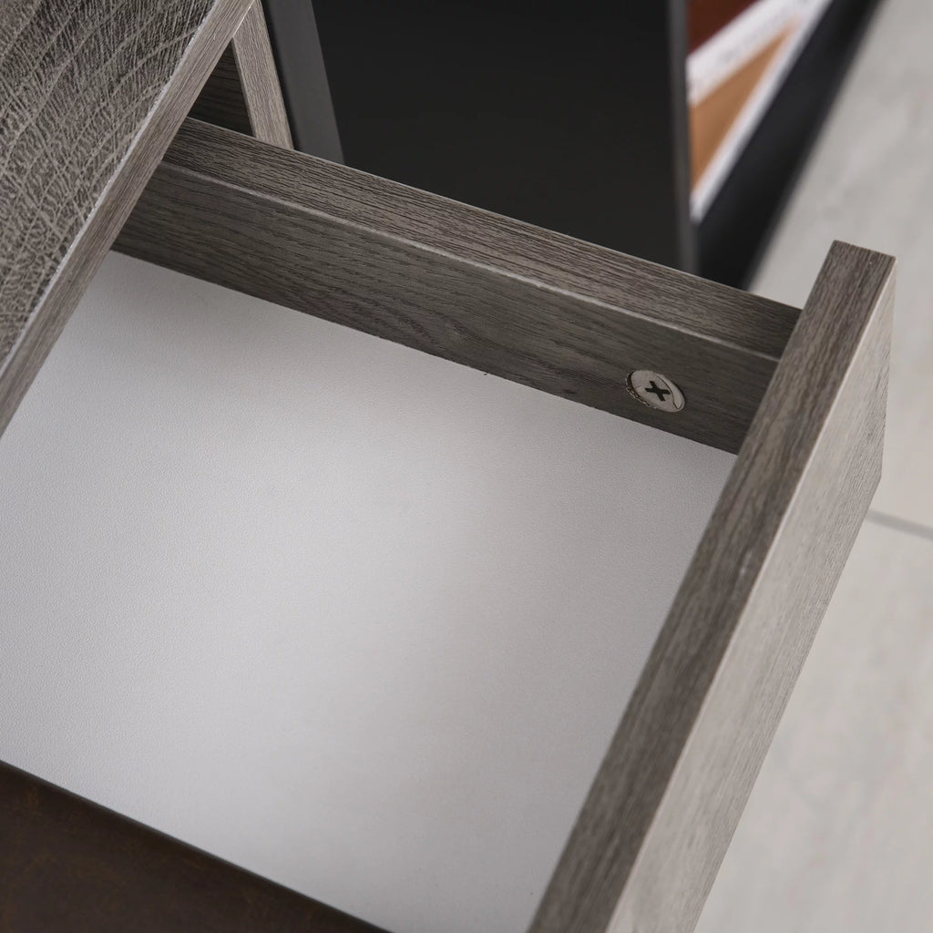 Grey Industrial End Table with Drawer and Bottom Shelf K366