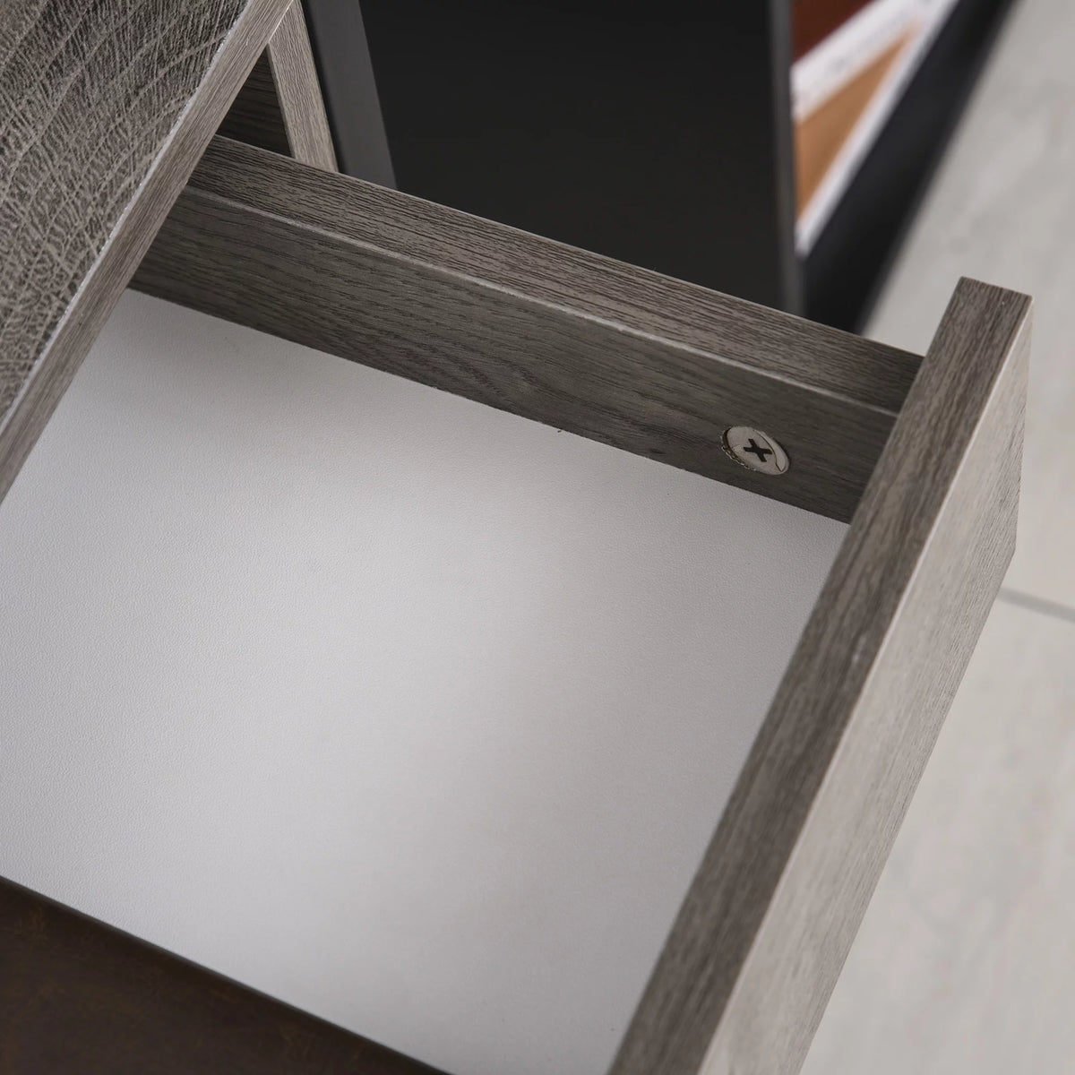 Grey Industrial End Table with Drawer and Bottom Shelf K366