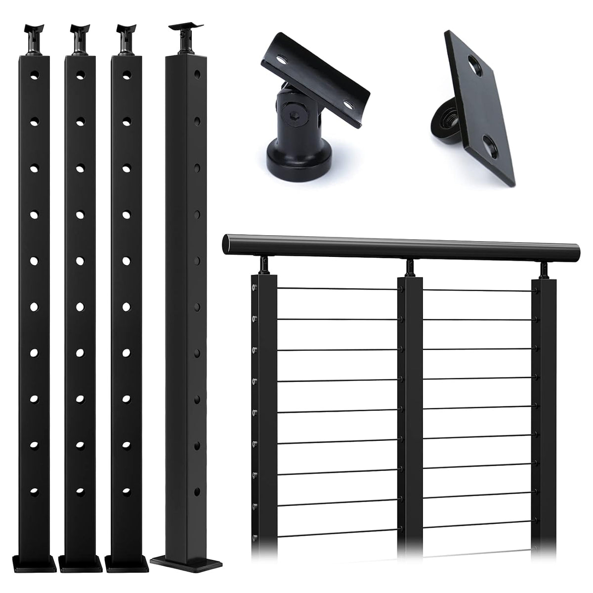4 Pack Stainless Steel Black Cable Railing Post X42221