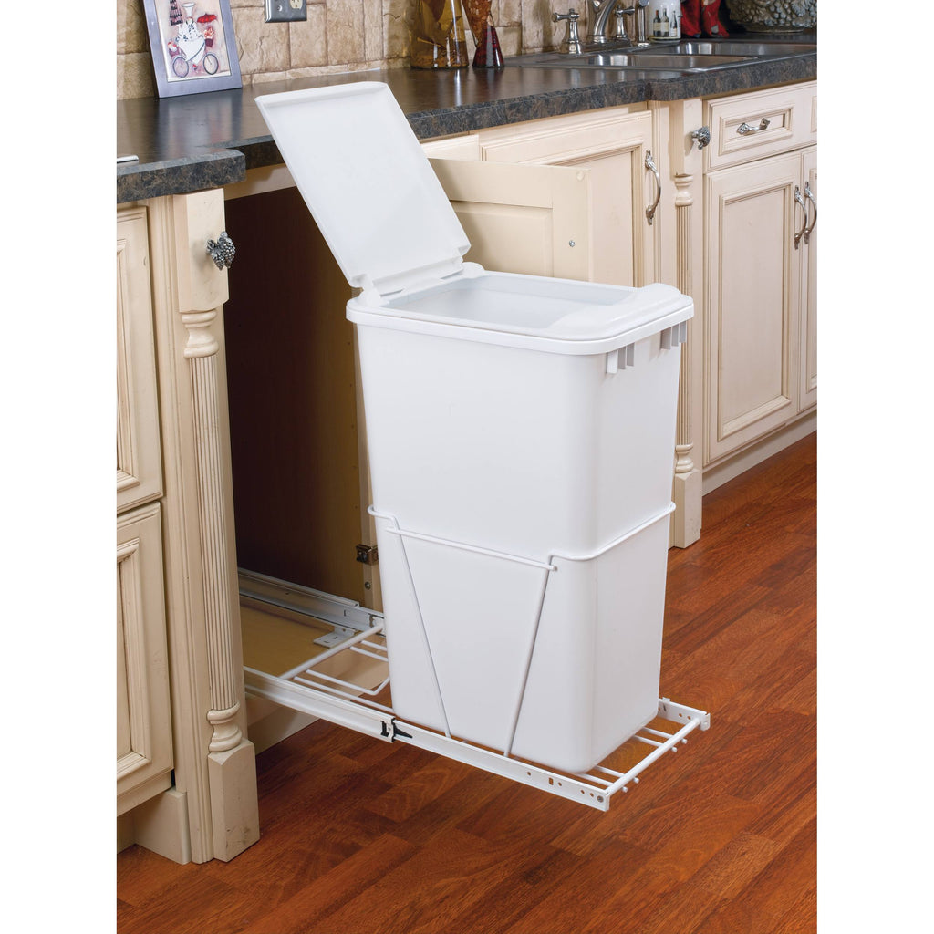 White Plastic Pull Out Trash Can B3168