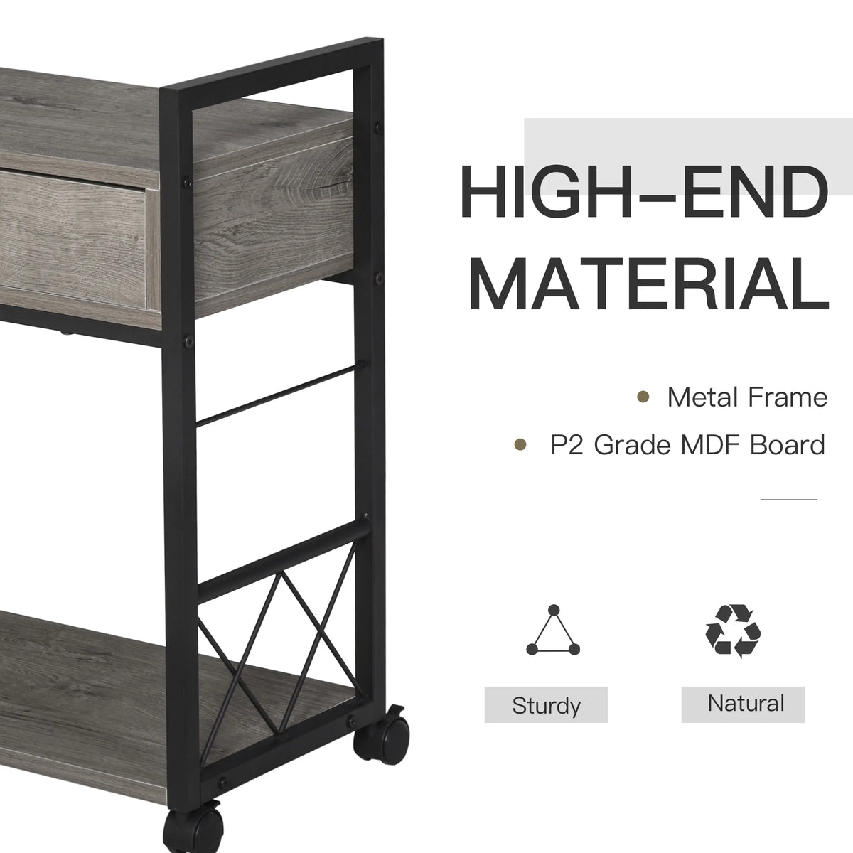 Grey Industrial End Table with Drawer and Bottom Shelf K366