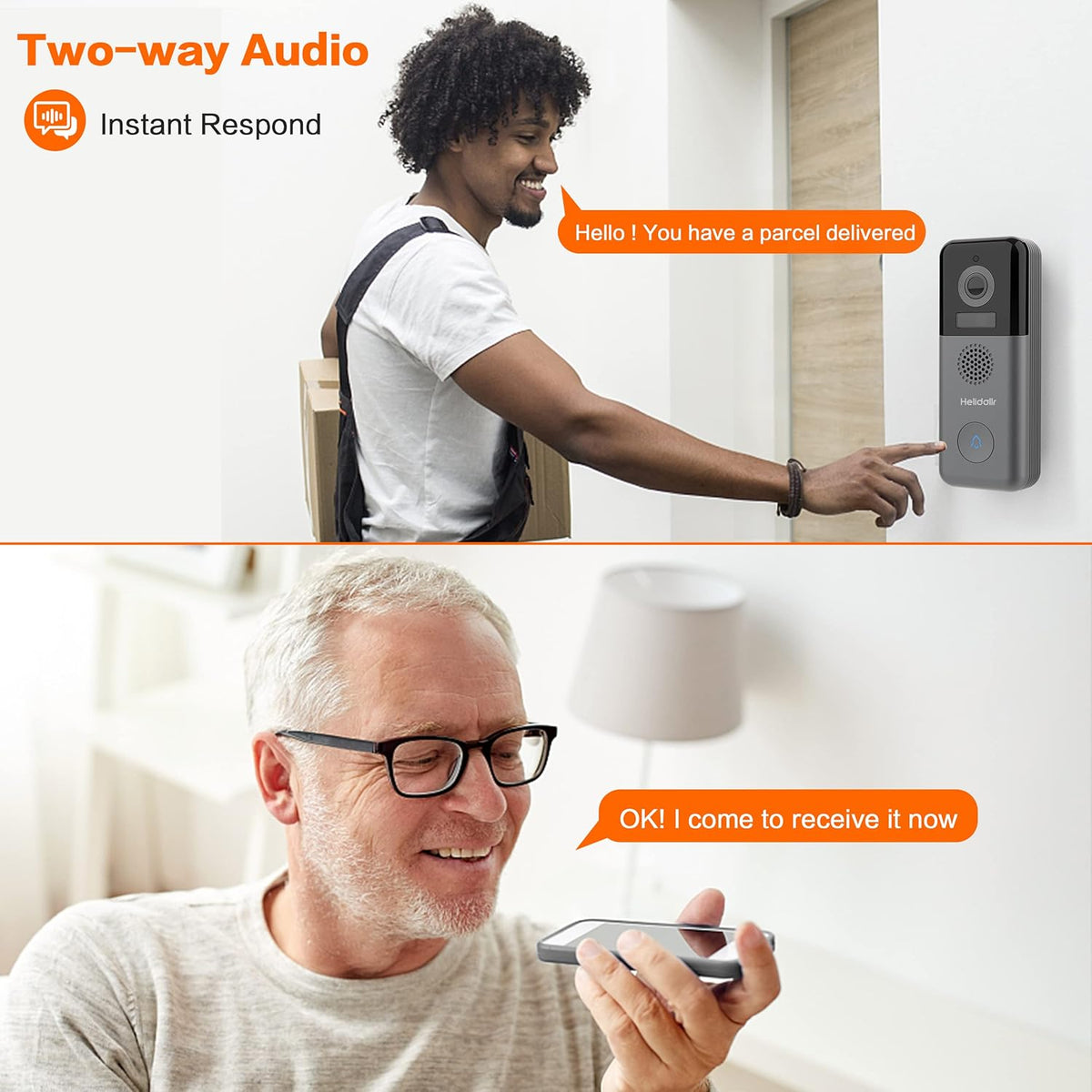 2K Wireless Video Doorbell Camera with Motion Detection and Night Vision F476886