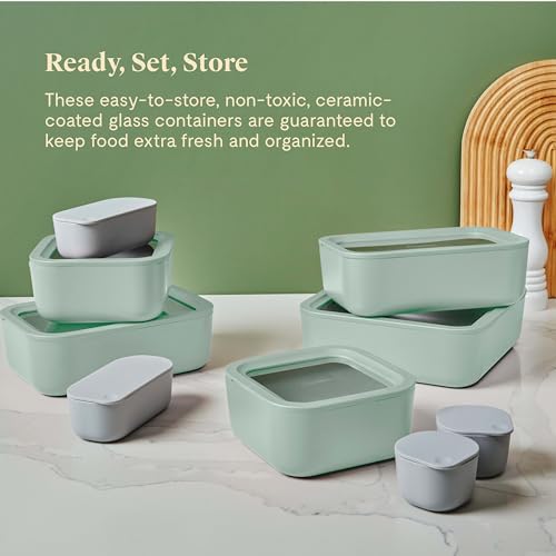 14 Pieces Ceramic Coated Glass Food Storage Set with Glass Lids J90802