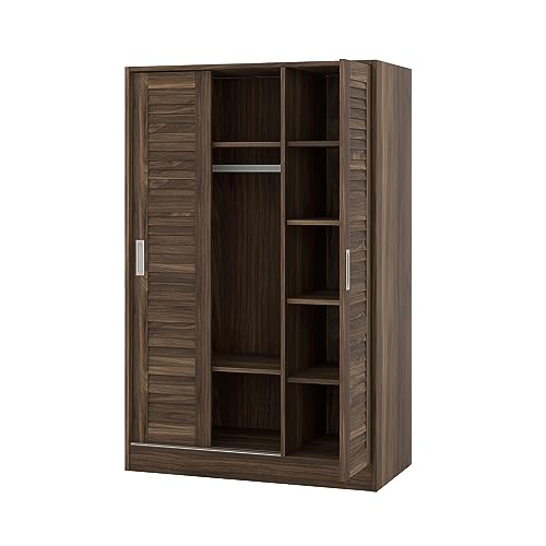 3 Door Freestanding Wardrobe Closet with Sliding Doors and Hanging Rod M88686
